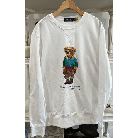 POLO Ralph Lauren Bear Fleece Sweatshirt White Crewneck Size Small - Picture 2 of 4